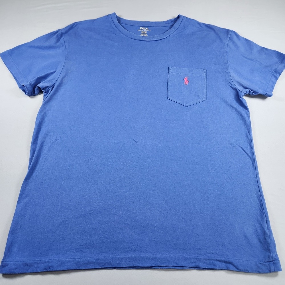 Polo Ralph Lauren Men's Medium Blue Short Sleeve Pocket T Shirt Pink Pony
